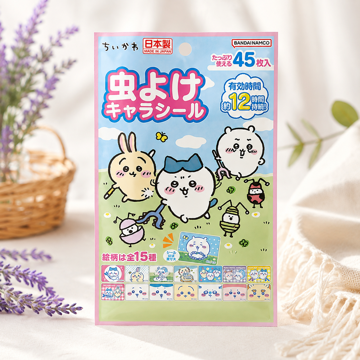 일본 반다이 치이카와 먼작귀 벌레퇴치 스티커 라벤더향 45매입 - 상품 이미지
