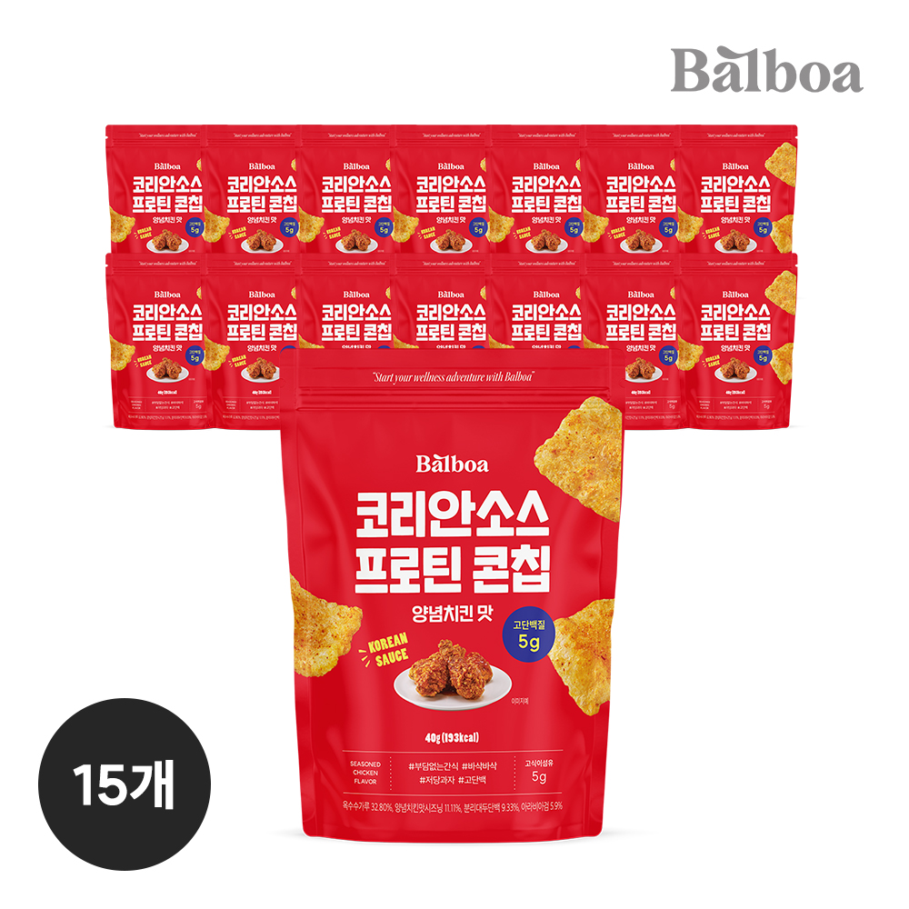 발보아 프로틴 콘칩 불닭 양념치킨 40g 2종 15팩 - 상품 이미지