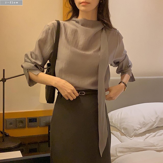 류프 반목 타이넥 루즈핏 텐셀 블라우스 3col 가을 봄 퍼프 셔링 드레이프 제이플로우 이미지 7