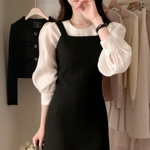 아뜨랑스 여리핏 텐셀 퍼프 셔링 블라우스 bs8085