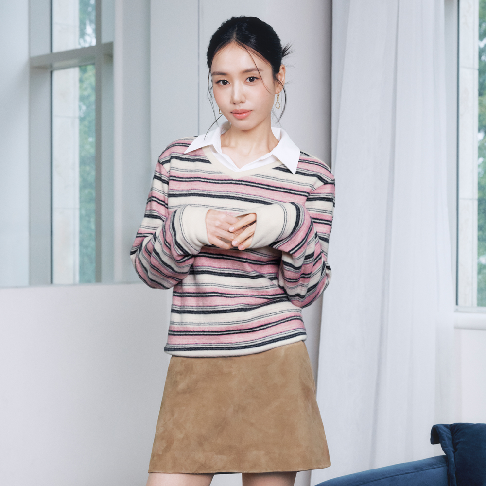 셀렙샵에디션 [2종세트] 26FW 멀티 스트라이프 브이넥 헤어리니트 - 상품 이미지