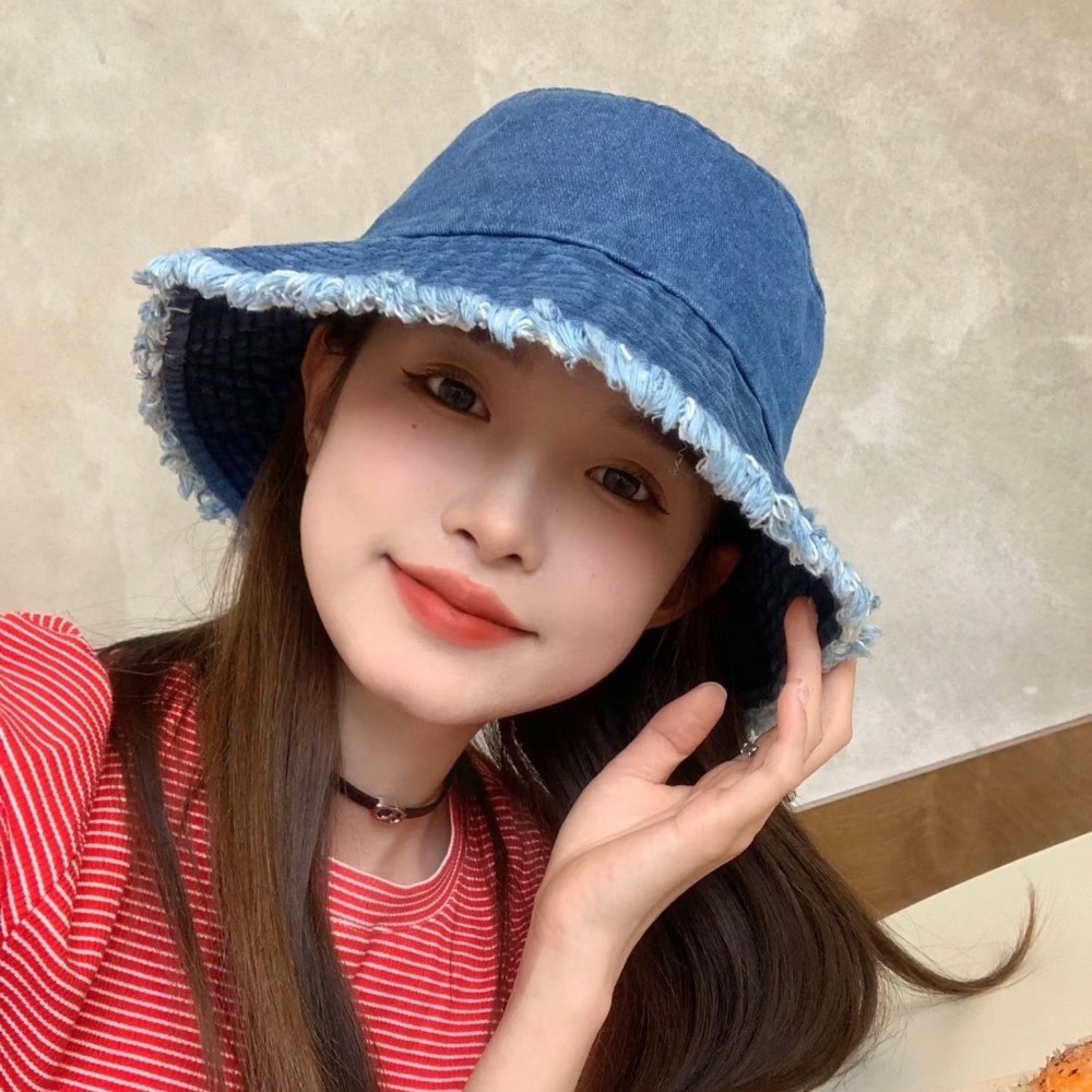 여성 청모자 데님 벙거지 챙넓은 버킷햇 진청 연청 여행용 데일리 모자 이미지 6