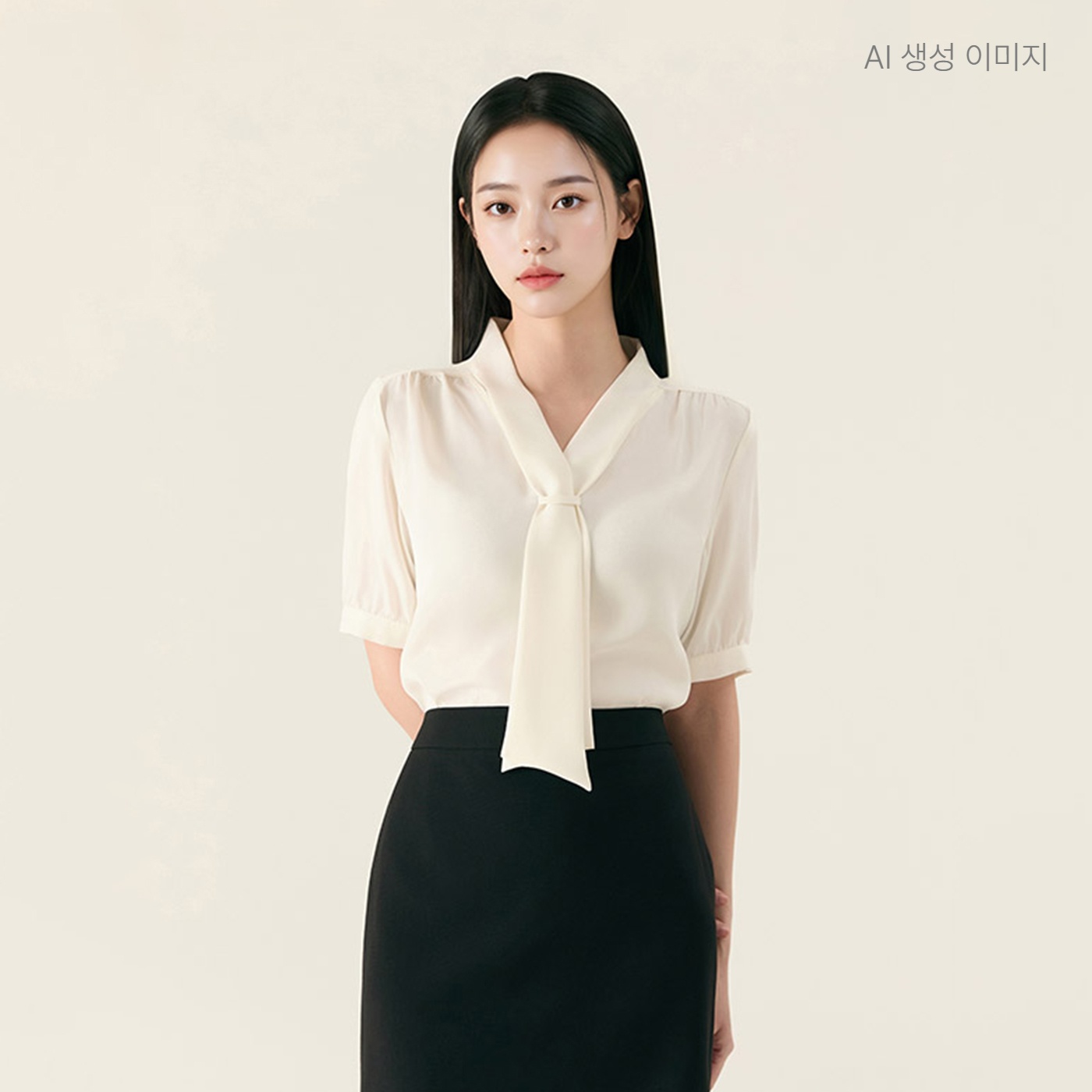로엠 베이직 반팔 고정타이 블라우스 RMBLG24R04 - 상품 이미지