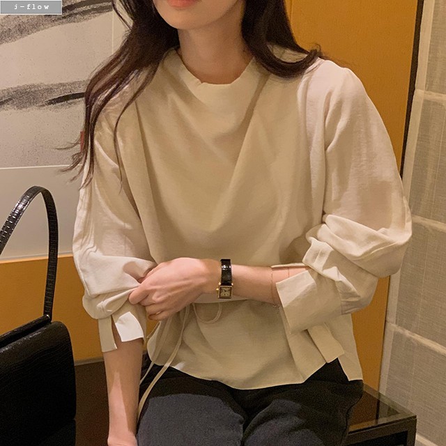 카이아 볼륨 드레이프넥 스트랩 블라우스 3col 가을 봄 모크넥 벨트 울 루즈핏 제이플로우 - 상세 이미지 5