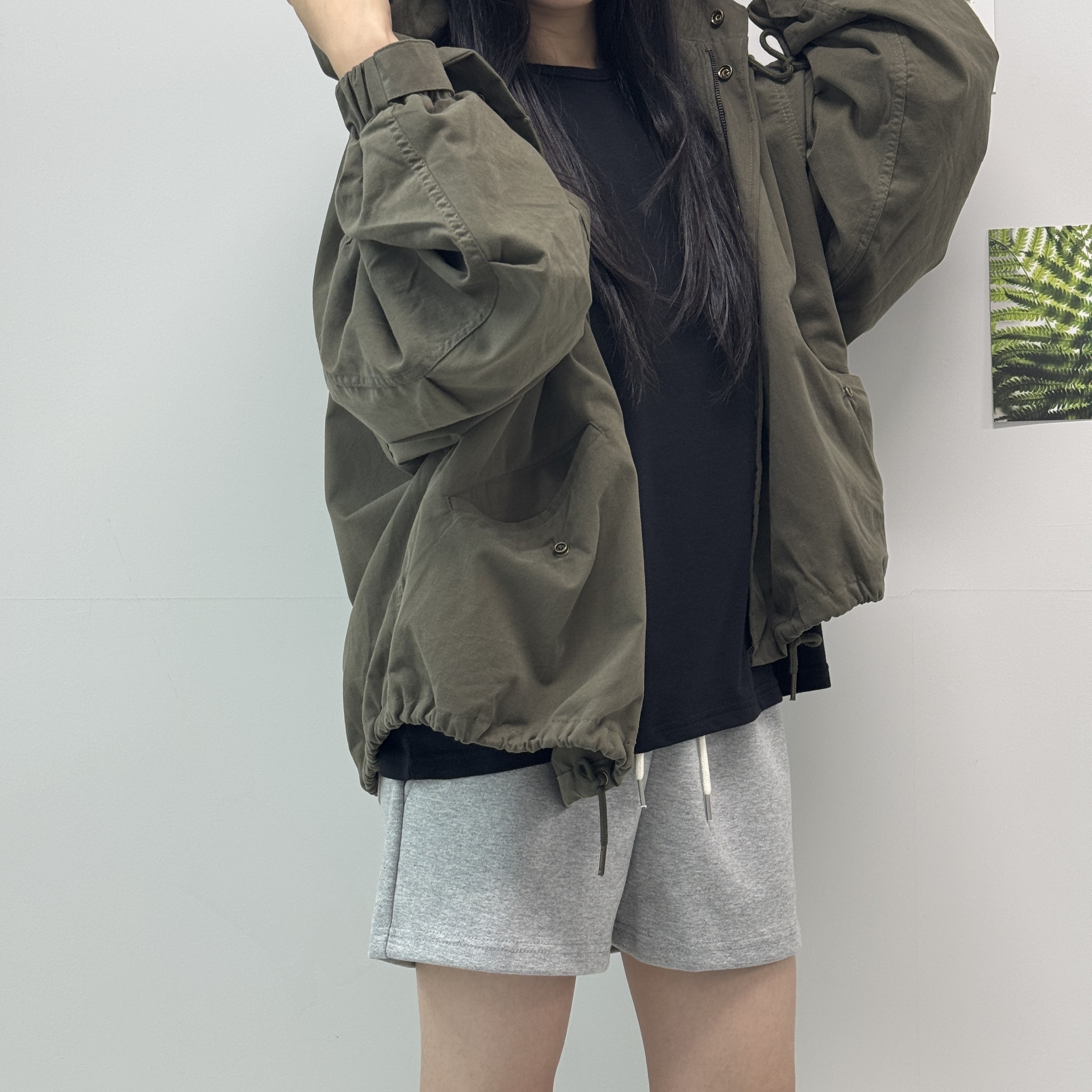 여성 후드 야상 자켓 히든버튼 루즈핏 가을 간절기 점퍼 블루종 캐주얼 데일리 바람막이 자켓 - 상세 이미지 5