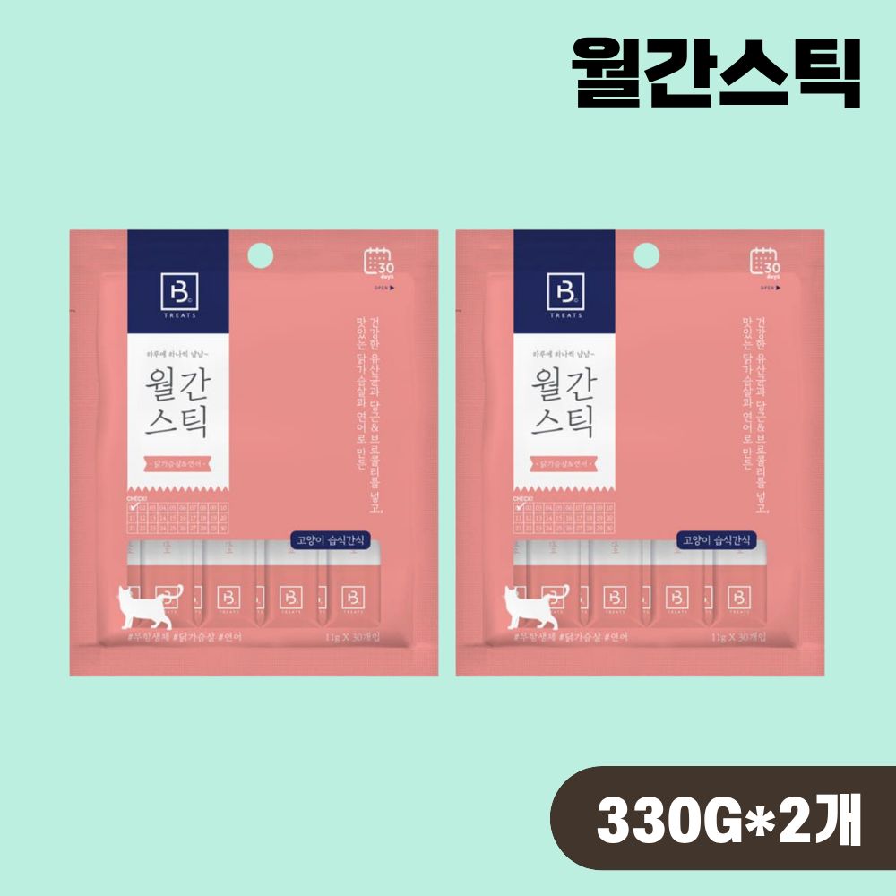[+N포인트 1천] 월간스틱 대용량 짜먹는 고양이간식 연어, 330g, 2개 - 상품 이미지
