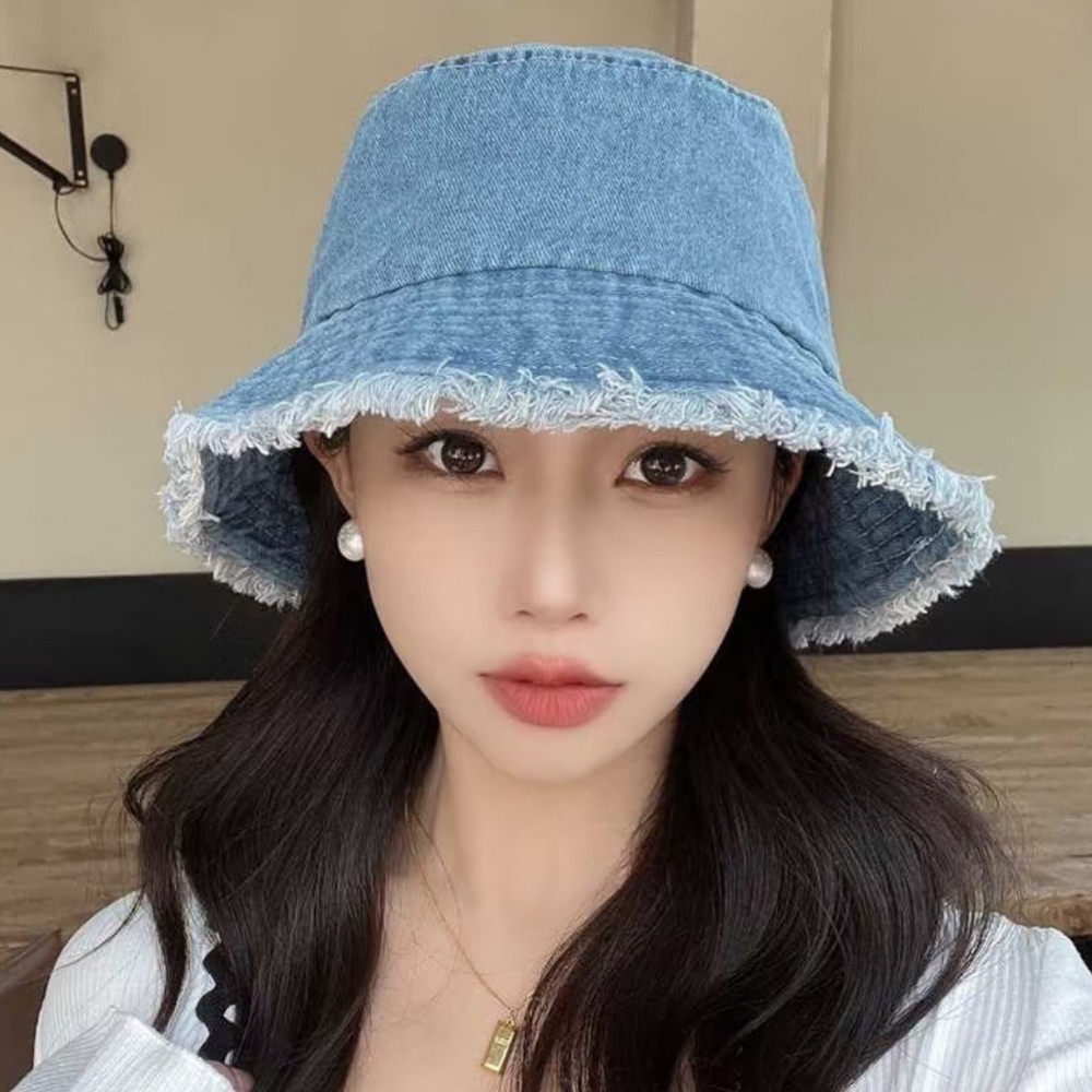 여성 청모자 데님 벙거지 챙넓은 버킷햇 진청 연청 여행용 데일리 모자 - 상세 이미지 2