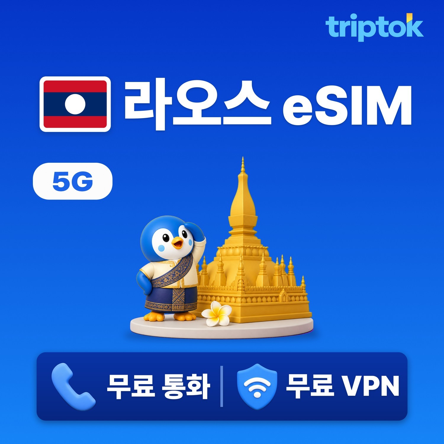 라오스 eSIM e심 5G 1GB~20GB 데이터 전화,VPN 무료 5분 설치 비엔티안 여 - 상품 이미지