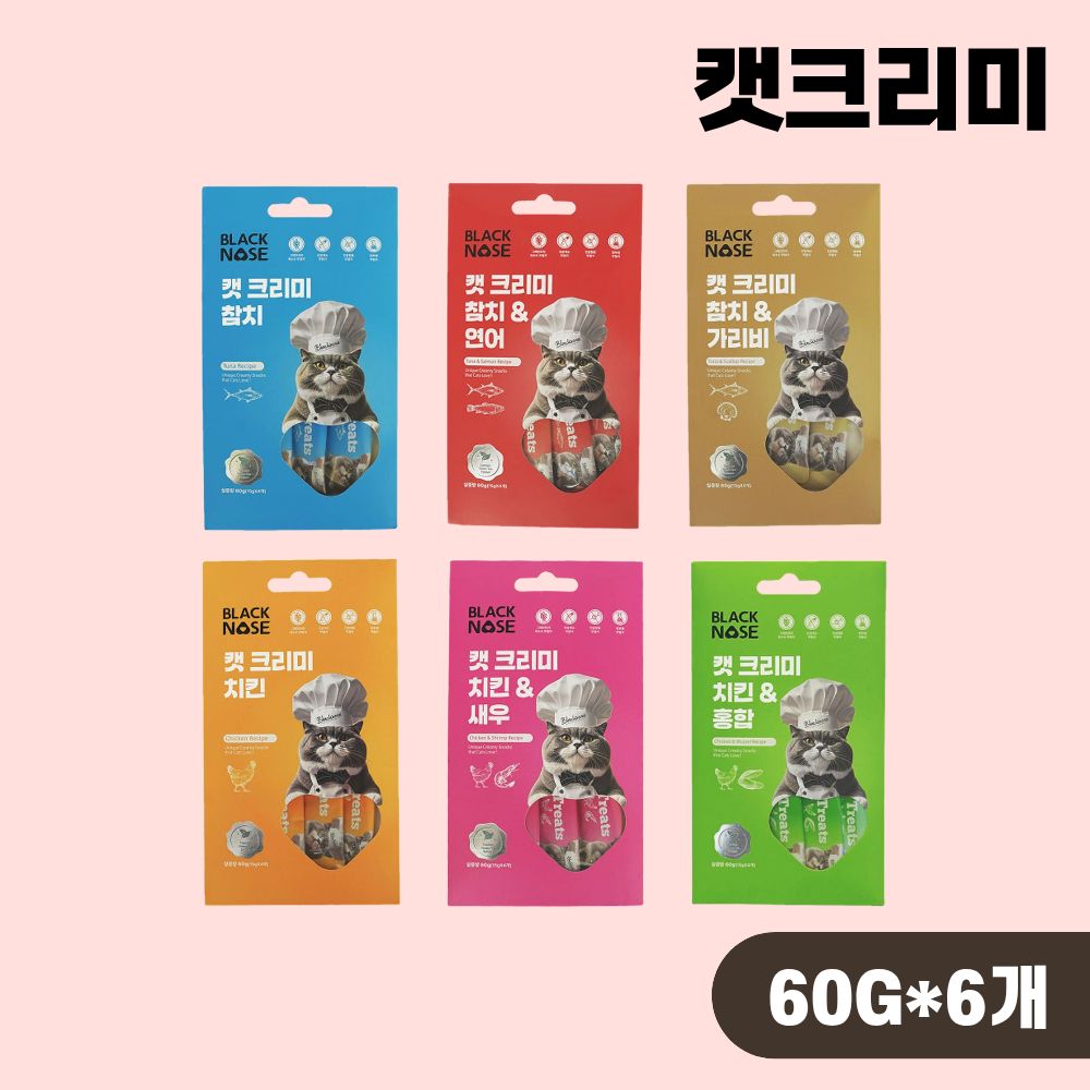 블랙노즈 캣크리미 스틱 길냥이 길고양이 간식 6종 콤보, 60g, 6개 - 상품 이미지