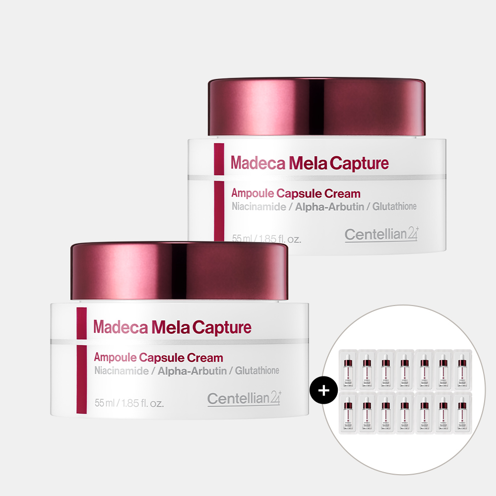 동국제약 센텔리안24 마데카 멜라캡처 앰플 캡슐 크림 55ml 2개 + 멜라캡처 스틱 10g / 주름개선 탄력 기미 잡티 개선 토닝에 도움, 마데카멜라캡쳐 - 상품 이미지