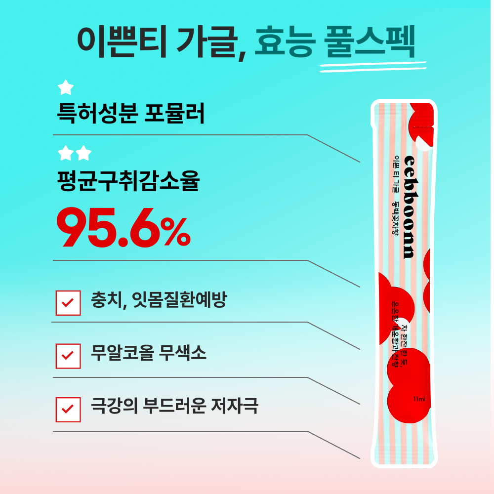 이쁜티 가글 동백꽃차향 30개입X6 브레스케어 구강청결제 가글추천 11ml, 180개 - 상세 이미지 5