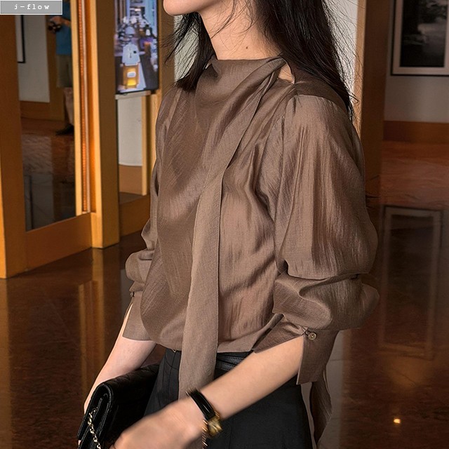류프 반목 타이넥 루즈핏 텐셀 블라우스 3col 가을 봄 퍼프 셔링 드레이프 제이플로우 이미지 6