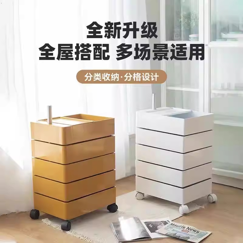 360도 회전 트롤리 이동식 5단 모던 사각 수납장 카트 화이트 5단 - 상세 이미지 3