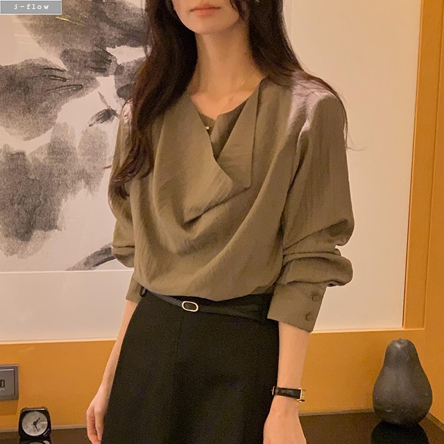 베리드 드레이프 라운드넥 스트랩 블라우스 3col 가을 봄 루즈핏 텐셀 오피스룩 제이플로우 이미지 8