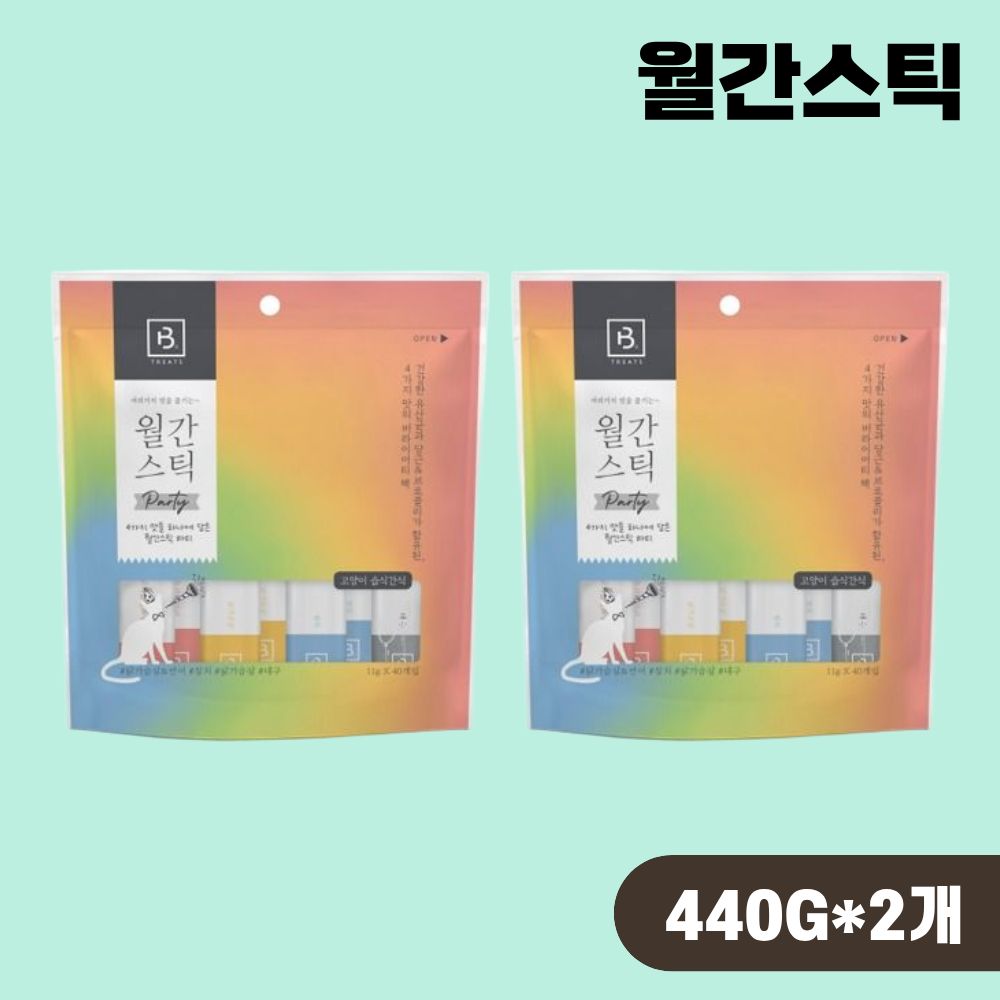 [+N포인트 1천] 월간스틱 대용량 짜먹는 고양이간식 파티, 440g, 2개 - 상품 이미지