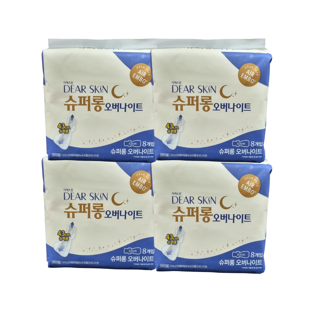 더마생리대 디어스킨 슈퍼롱 오버나이트 8P x4팩 - 상품 이미지