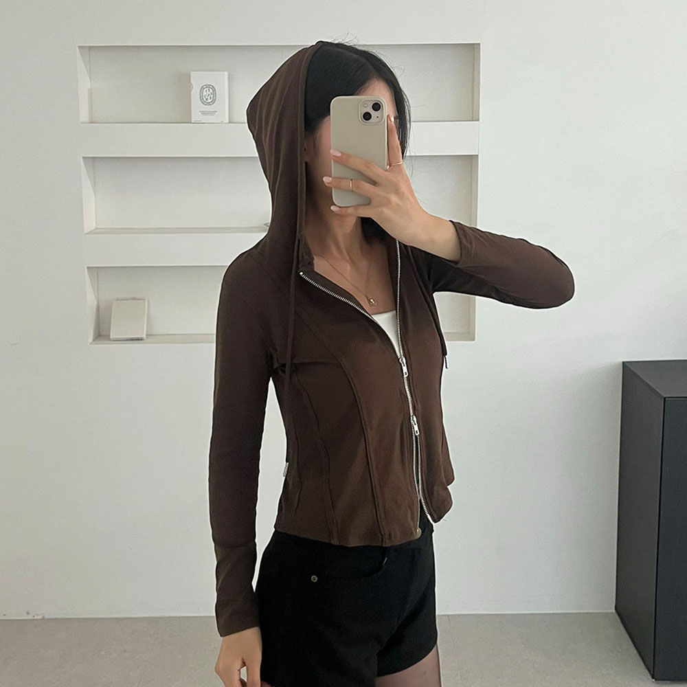 얇은후드집업 크롭 투웨이 집업후드 - 메인 이미지