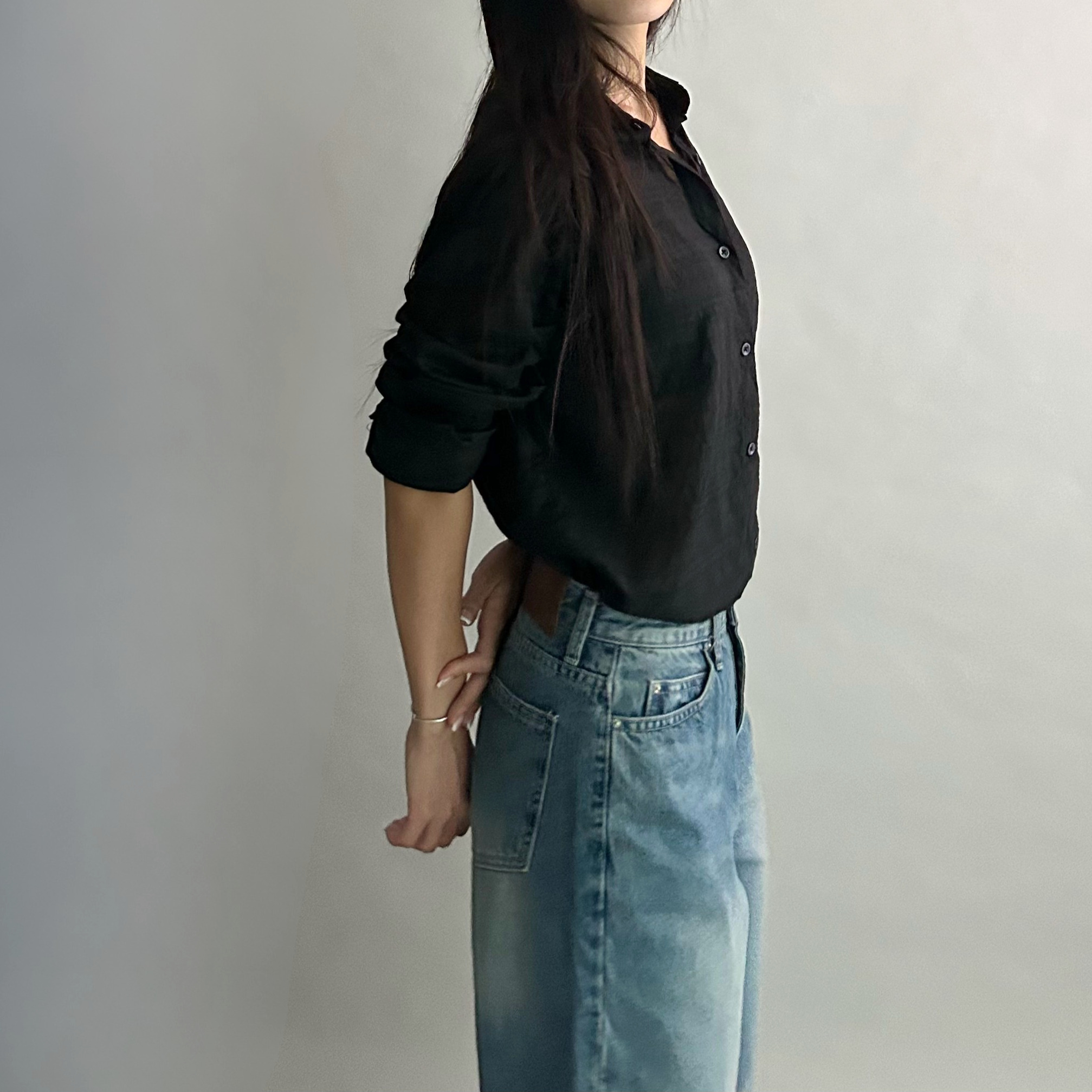체크 셔츠 남방 여성 루즈핏 살안타 시스루 이미지 8