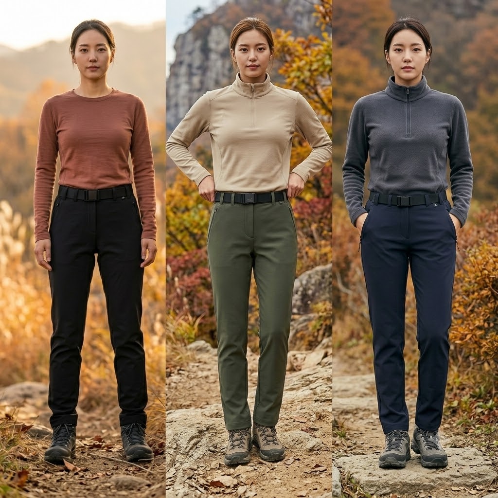 네파 가을 여성 아웃도어룩 기본 일자핏 스판 약기모 등산 바지 - 상세 이미지 2