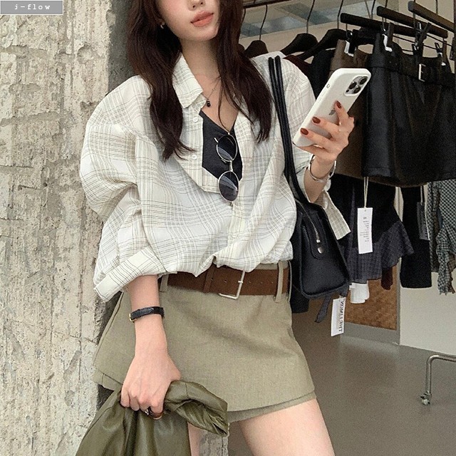 브링 체크 오버핏 하프 박시 셔츠 2col 가을 봄 루즈핏 여리핏 코튼 데일리 제이플로우 - 상세 이미지 2