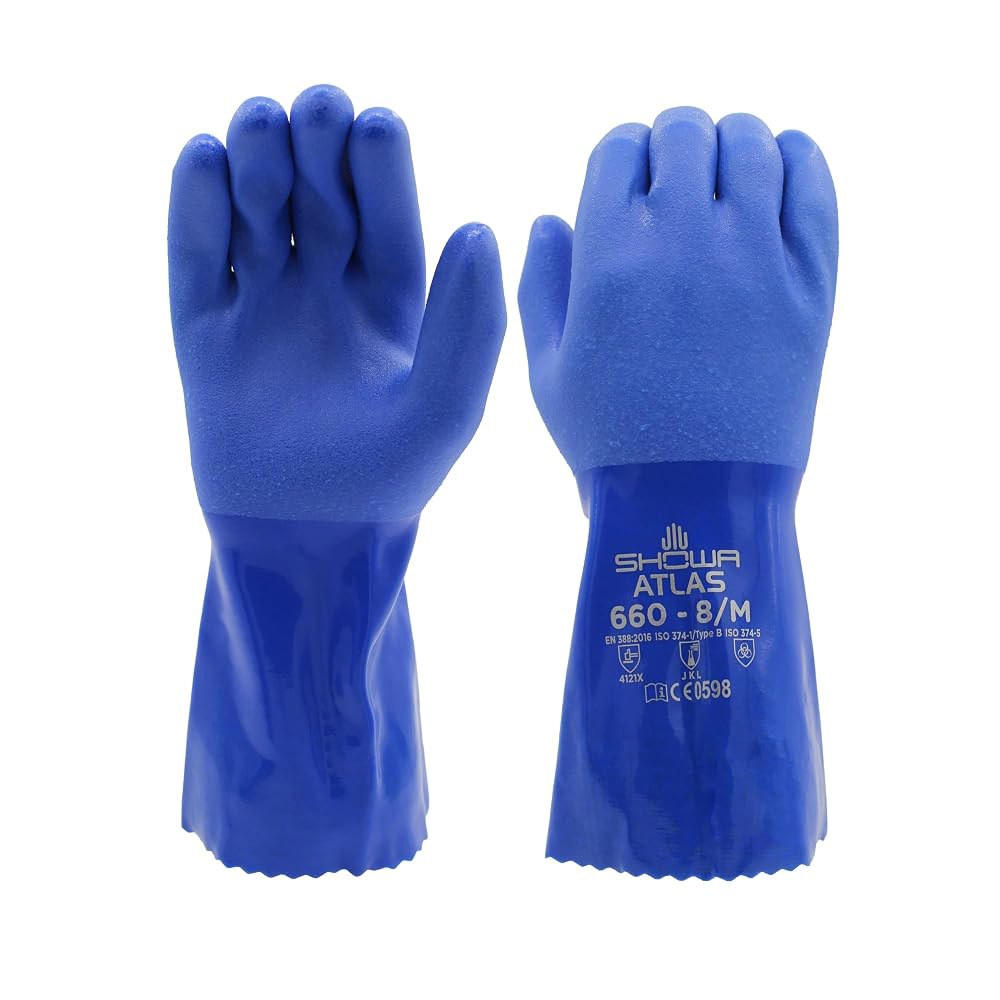 Atlas 660 PVC 트리플 딥 화학 12개입 장갑, 방호 대형, 12 Pair Small - 상품 이미지