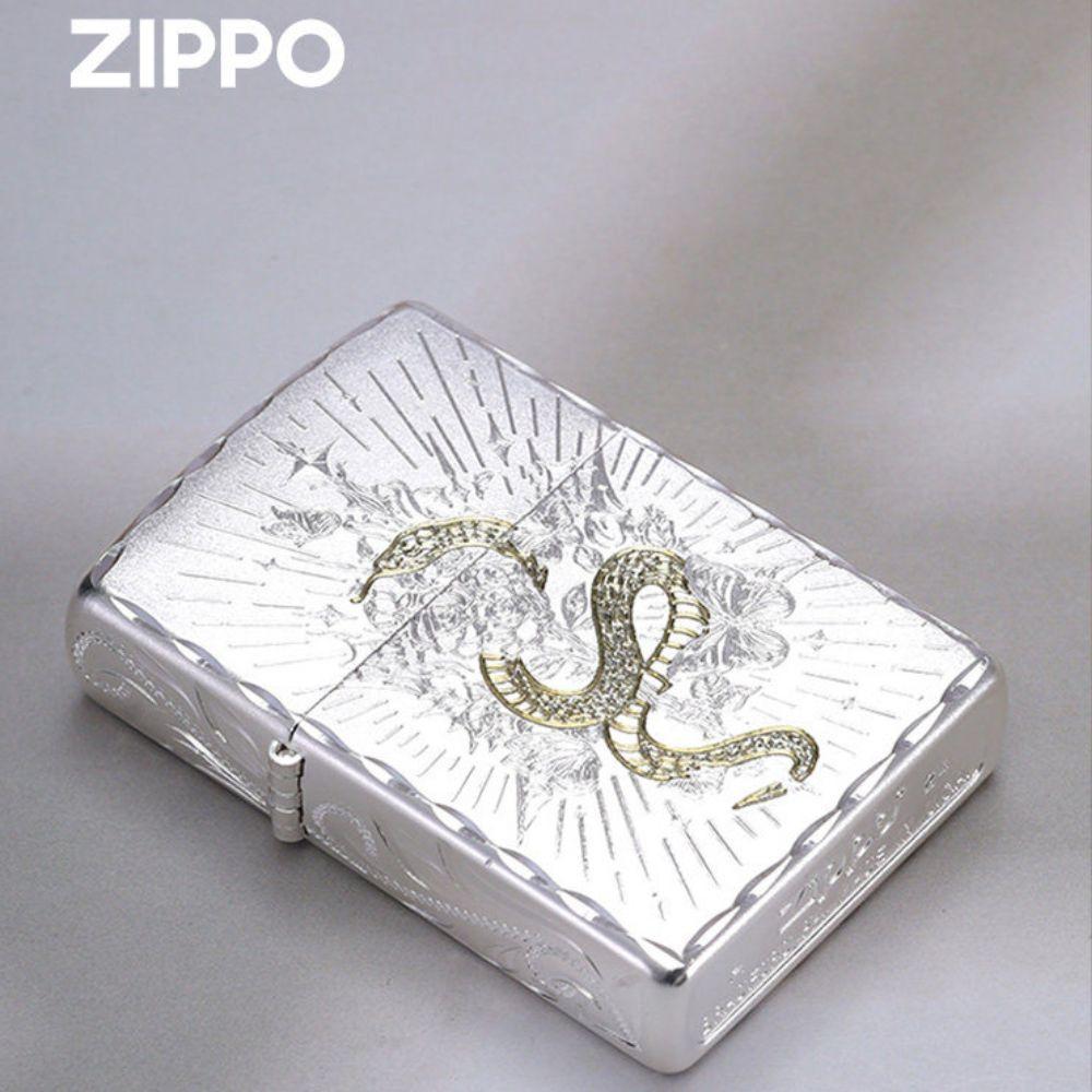 ZIPPO 지포 기름 라이터 뱀 입체 조각 실버 남친 생일 기념일 발렌타인데이 선물 - 상세 이미지 4