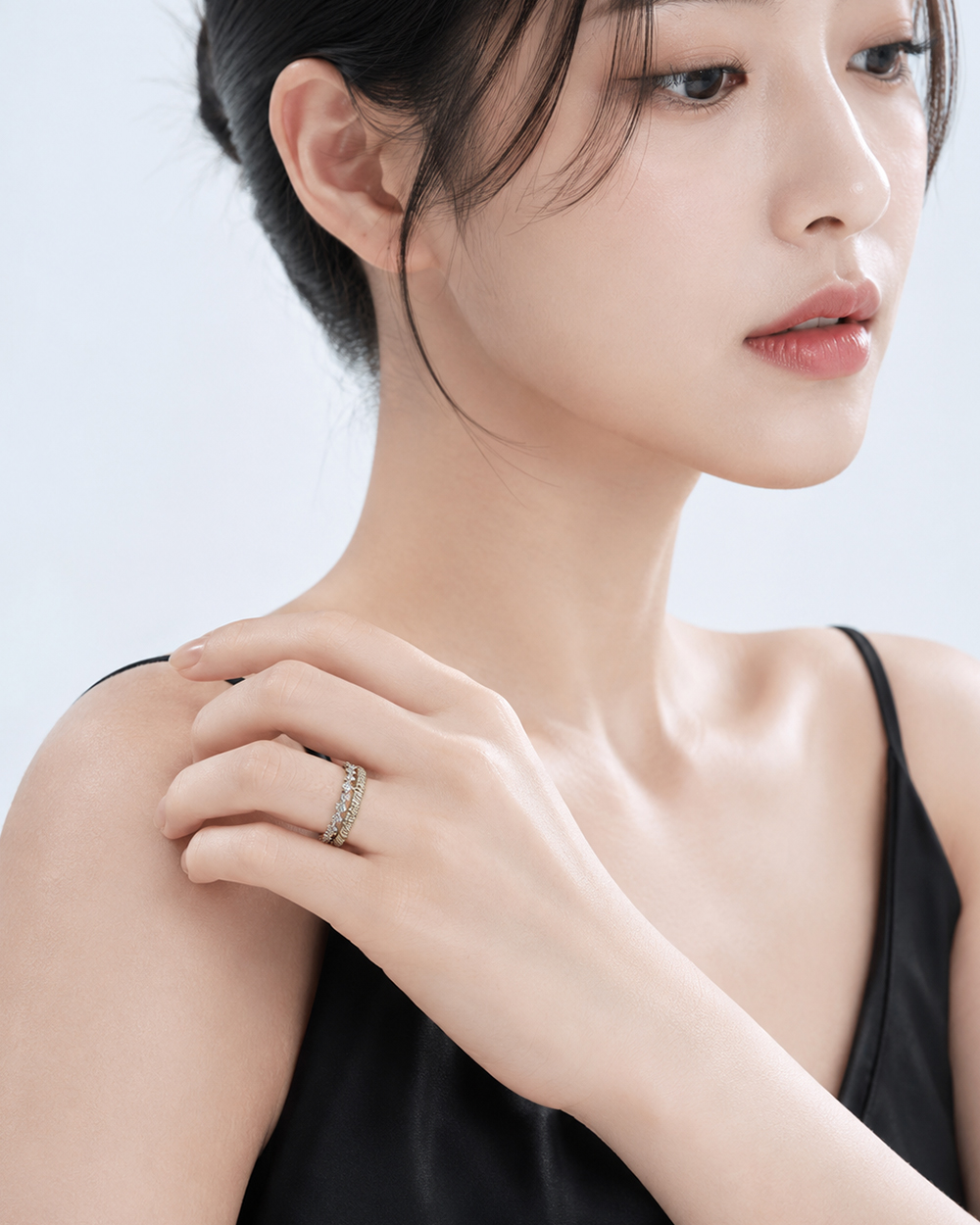 다이아 두줄 반지 노드 레이어드 가드링 스테킹 여성 골드링 여자 친구 선물 - 상세 이미지 5