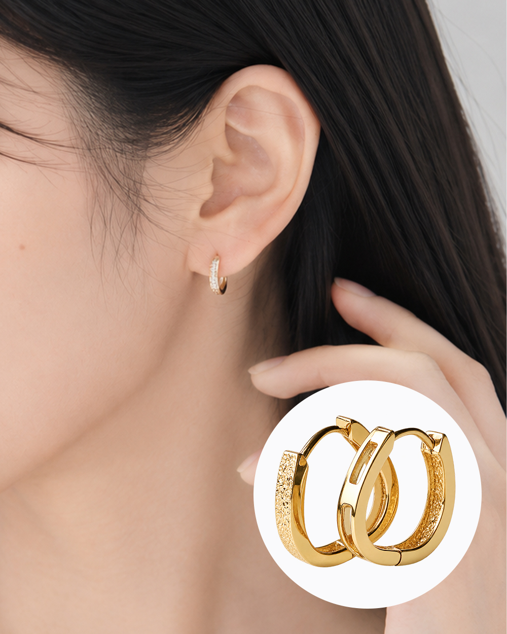 무광 원터치 링 귀걸이 세레나 스지 골드 데일리 여자 친구 선물 기념일 - 상품 이미지
