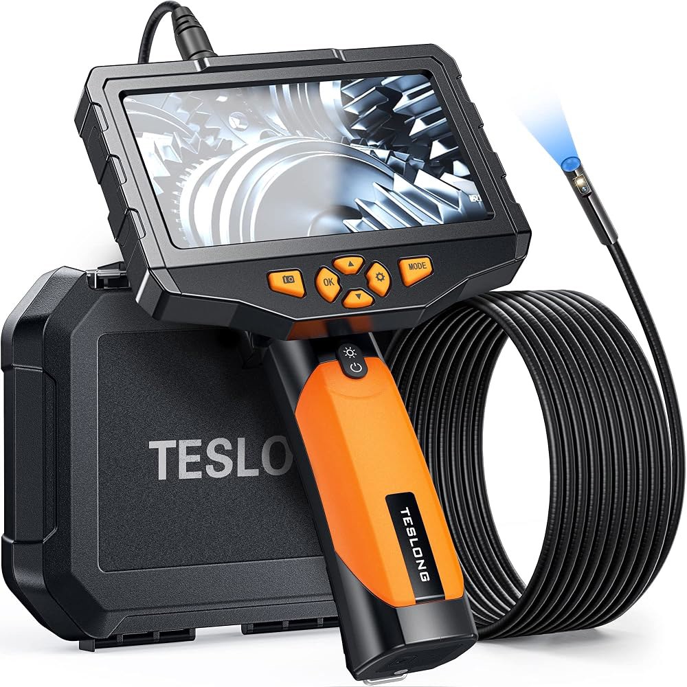 벽 및 엔진 점검용 Teslong 5 듀얼 렌즈 보어스코프 Endoscope 카메라 | IPS 화면 16.57개의 LED가 장착된 FT 케이블 산업용 내시경 Endoscope, - 상품 이미지