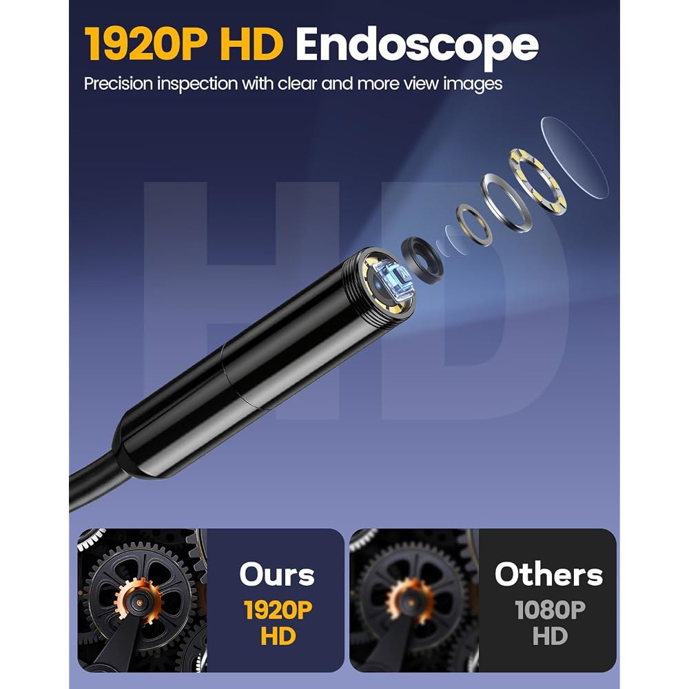 빛이 달린 내시경 Endoscope 카메라, 1920P HD 조절 가능한 8개의 LED 조명이 있는 보어스코프, 반강성 코드가 스네이크 iOS 및 Android용 IP67 방수 - 상세 이미지 2
