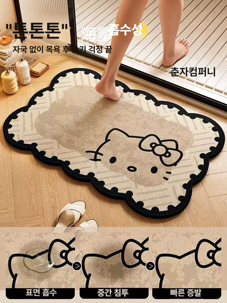 헬로키티 욕실 매트 발판 주방 전용 미끄럼방지 흡수 발매트 바닥용 카페트 캣 - 불규칙 40x60 cm - 상세 이미지 5