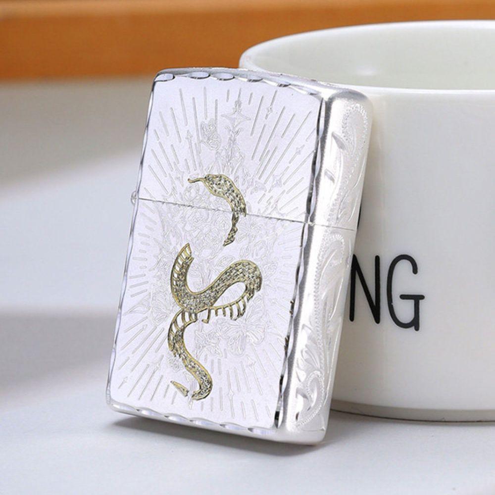 ZIPPO 지포 기름 라이터 뱀 입체 조각 실버 남친 생일 기념일 발렌타인데이 선물 - 상세 이미지 2