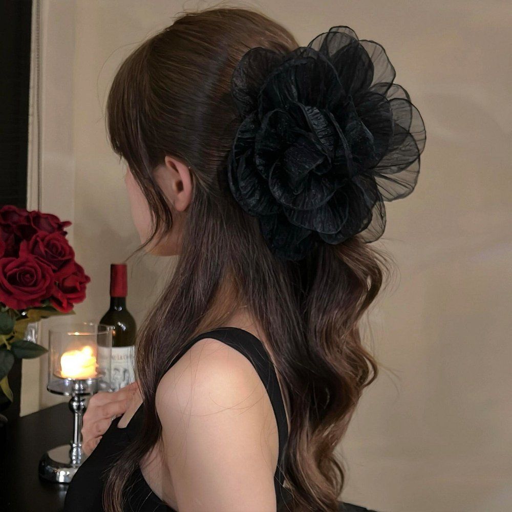 초대형 망사 장미꽃 헤어 집게 액세서리 웨딩 악세사리 파티 - 상품 이미지