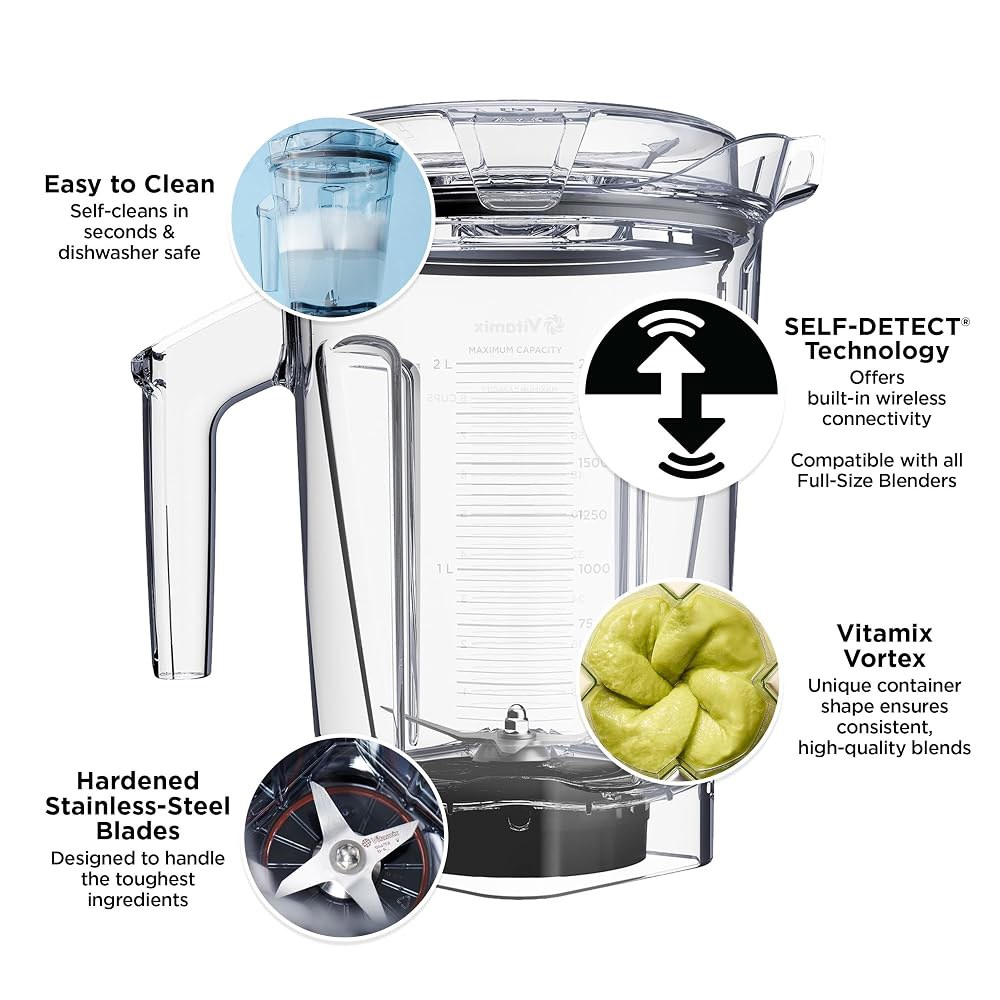 Vitamix 64 oz. SELF-DETECT 기능이 있는 저프로파일 블렌더 용기, BPA 무함유 | 모든 풀사이즈 비타믹스 블렌더와 호환되며, 대부분의 캐비닛 아래에 들어가고, - 상세 이미지 3