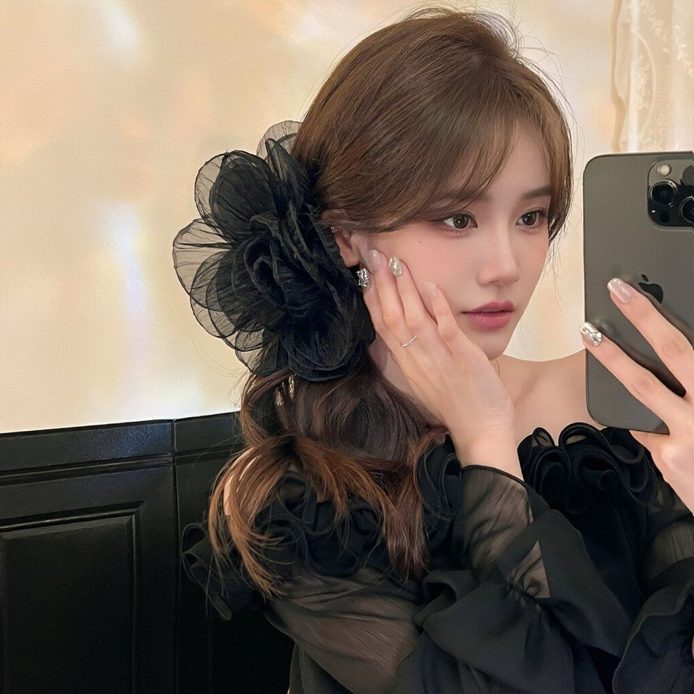 초대형 망사 장미꽃 헤어 집게 액세서리 웨딩 악세사리 파티 - 상세 이미지 3