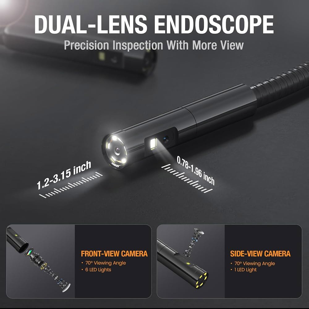 벽 및 엔진 점검용 Teslong 5 듀얼 렌즈 보어스코프 Endoscope 카메라 | IPS 화면 16.57개의 LED가 장착된 FT 케이블 산업용 내시경 Endoscope, - 상세 이미지 2