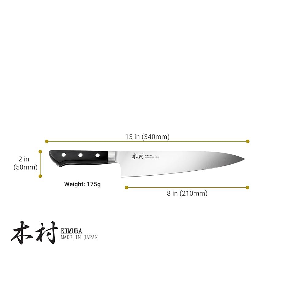 Kimura 셰프 나이프, [일본산], 8인치 전문 주방용 초고강도 고탄소 몰리브덴 스테인리스 스틸 규토 인체공학적 손잡이가 있는 나이프 - 일본 10 - 상세 이미지 3