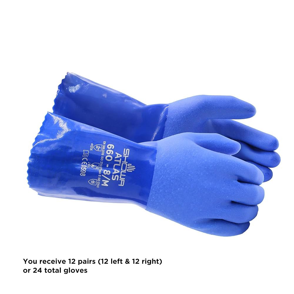 Atlas 660 PVC 트리플 딥 화학 12개입 장갑, 방호 대형, 12 Pair Small - 상세 이미지 3