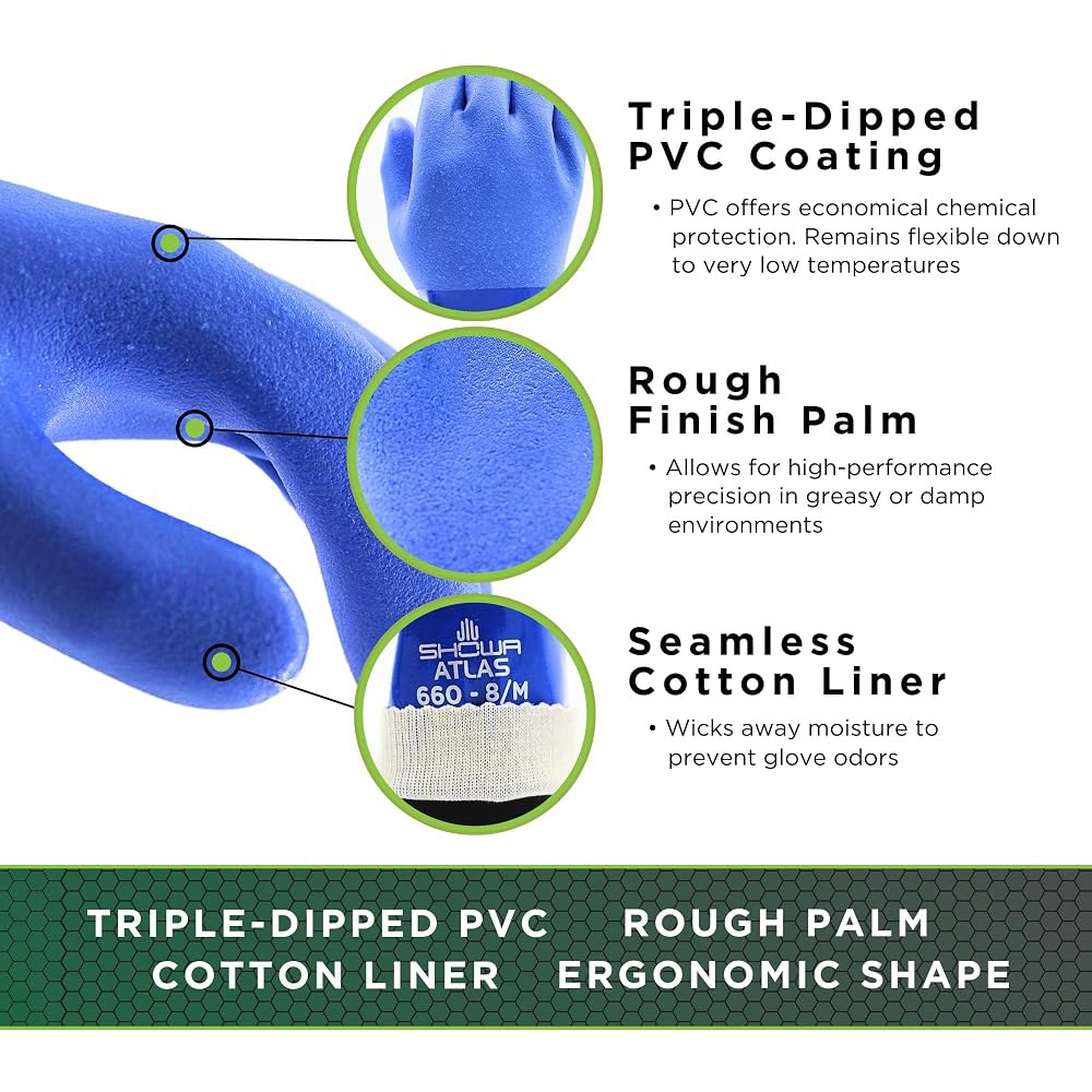 Atlas 660 PVC 트리플 딥 화학 12개입 장갑, 방호 대형, 12 Pair Small - 상세 이미지 2