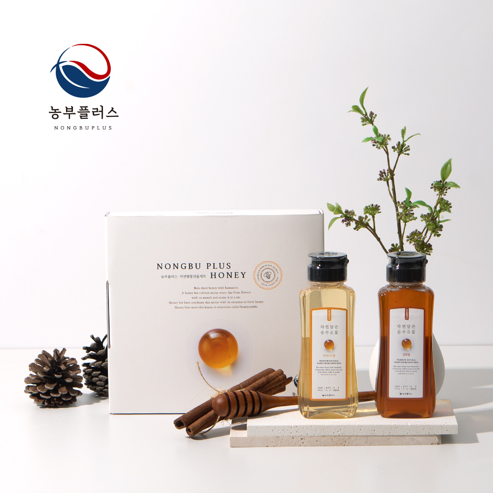 국산 토종꿀 300g 2종 선물세트 아카시아꿀 밤꿀 농부플러스 - 상품 이미지