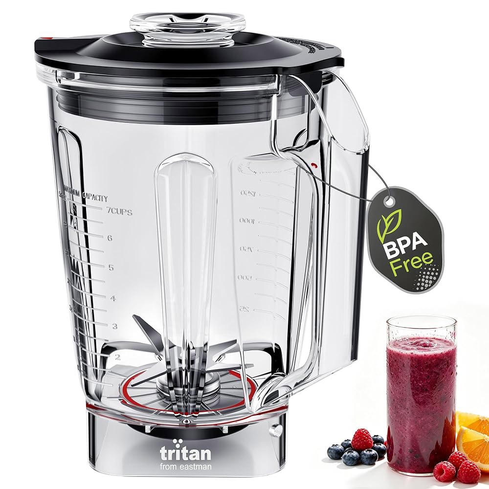 교체용 블렌더 용기 피처, 스테인리스 스틸 칼날, Vitamix 및 Reslee 호환, BPA 프리 Tritan 병, 클래식 / G-시리즈 상업용 Explorian용, 개봉구 뚜껑 - 상품 이미지