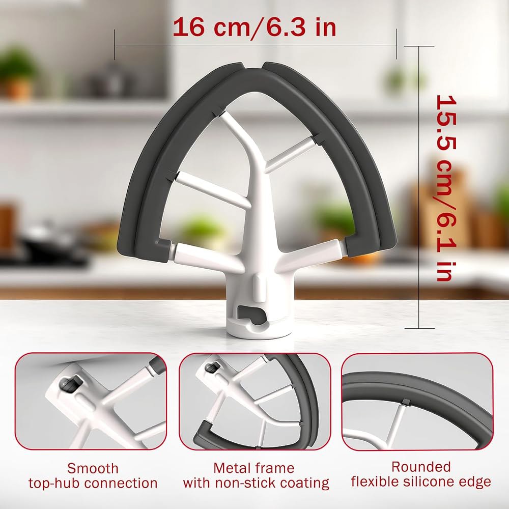 Flex Edge Beater for KitchenAid 4.5 /5 Qt 틸트 헤드 믹서 u2013 유연한 실리콘 가장자리 kitchen aid 패들 부착물, 자동 긁기 볼 스크 - 상세 이미지 2