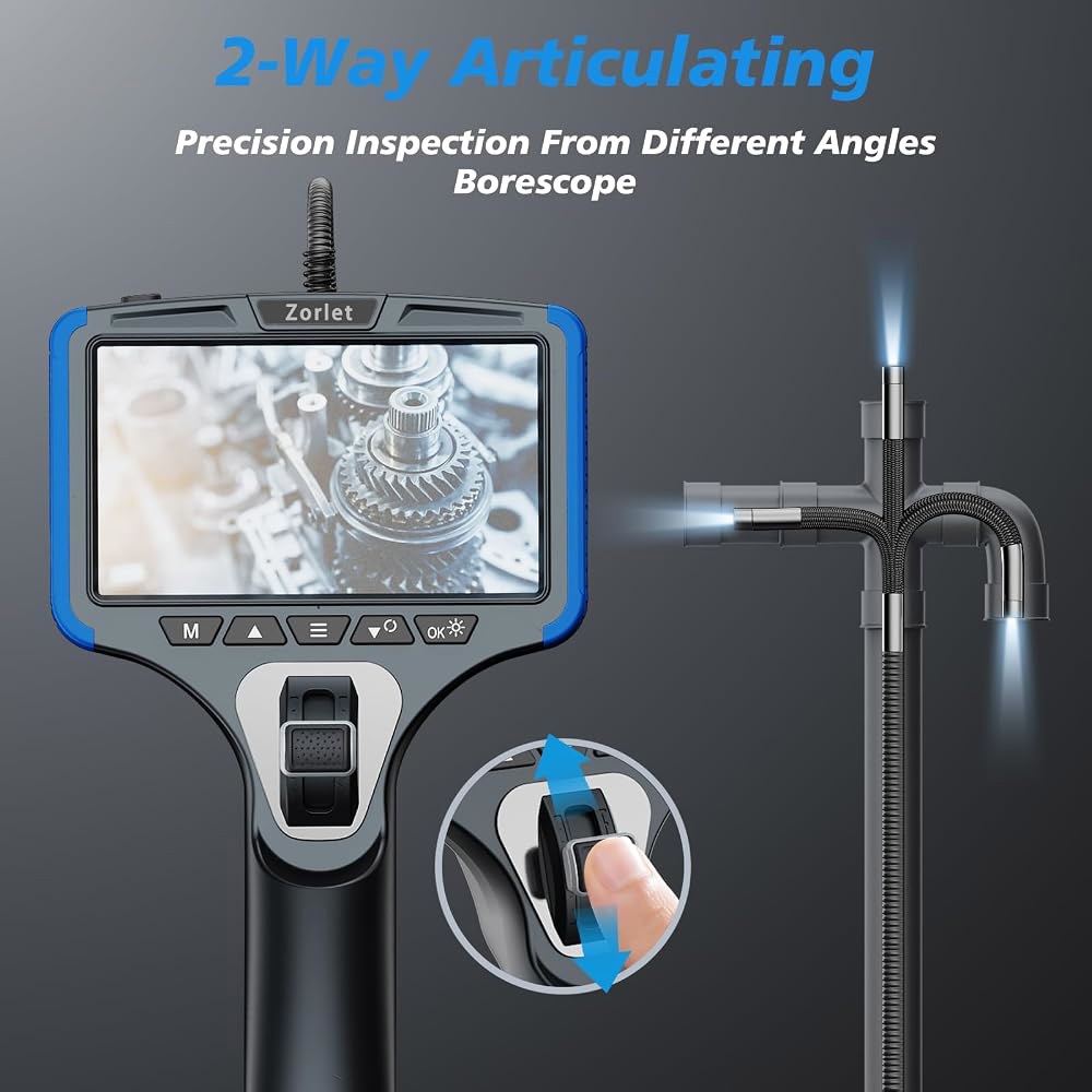 조를렛 양방향 조인트 보어스코프 Endoscope 카메라, 라이트 포함, 산업용 내시경 검사 0.25인치 슬림 프로브, 방수 스네이크 스코프, 정비 및 엔진 검사용 - 5피트 - 상세 이미지 2