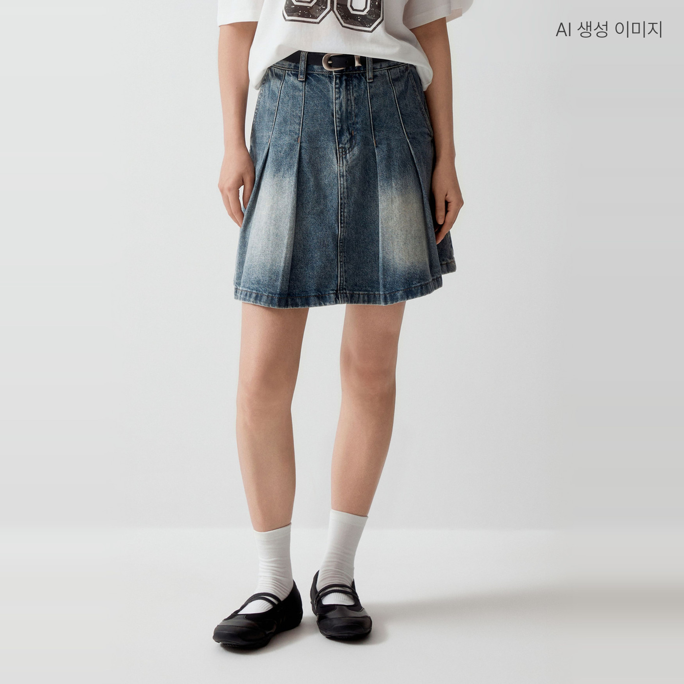 [N배송] 스파오 데님 플리츠 미디 스커트 SPWJG49G02 - 상품 이미지