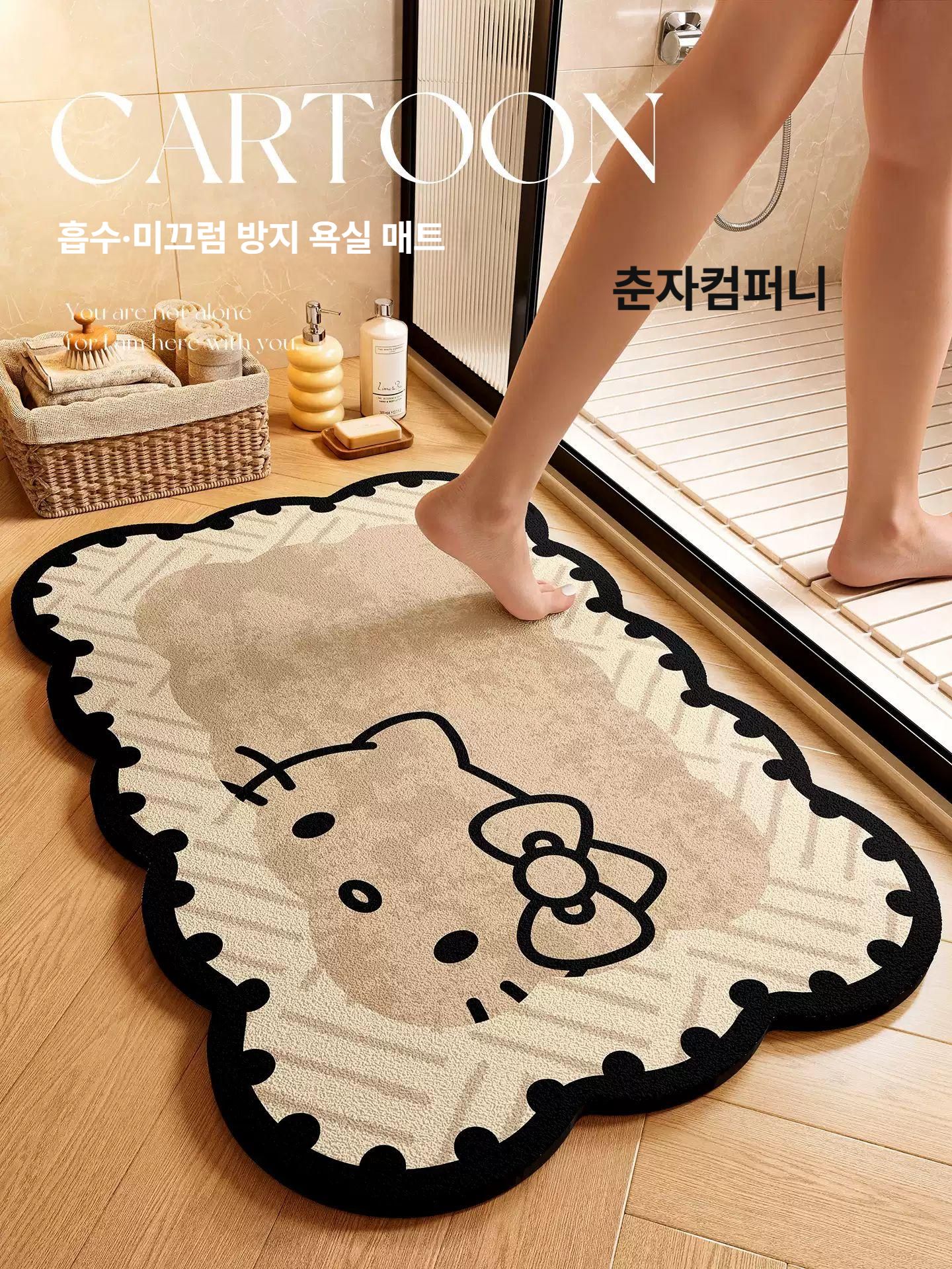 헬로키티 욕실 매트 발판 주방 전용 미끄럼방지 흡수 발매트 바닥용 카페트 캣 - 불규칙 40x60 cm - 상품 이미지