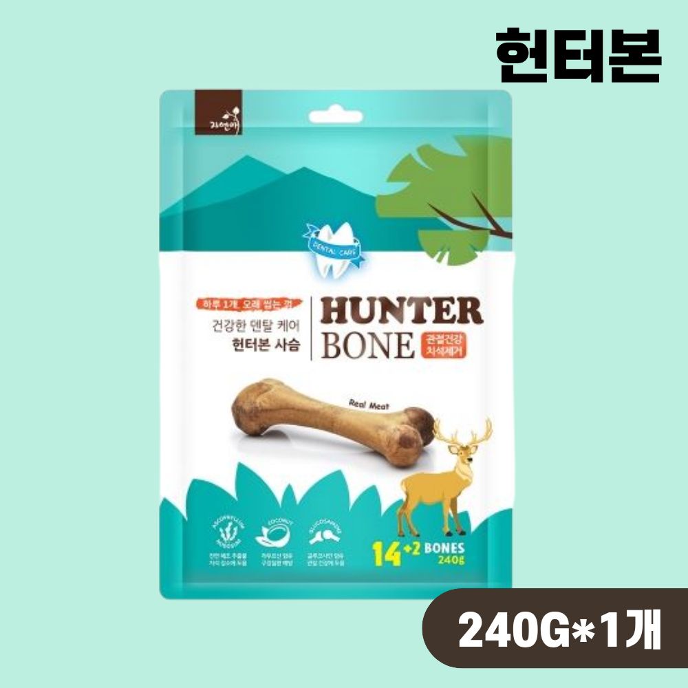 자연애 헌터본 개껌 덴탈껌 치석제거 사슴고기 16p, 240g, 1개 - 상품 이미지