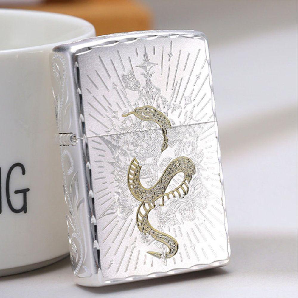 ZIPPO 지포 기름 라이터 뱀 입체 조각 실버 남친 생일 기념일 발렌타인데이 선물 - 상세 이미지 3