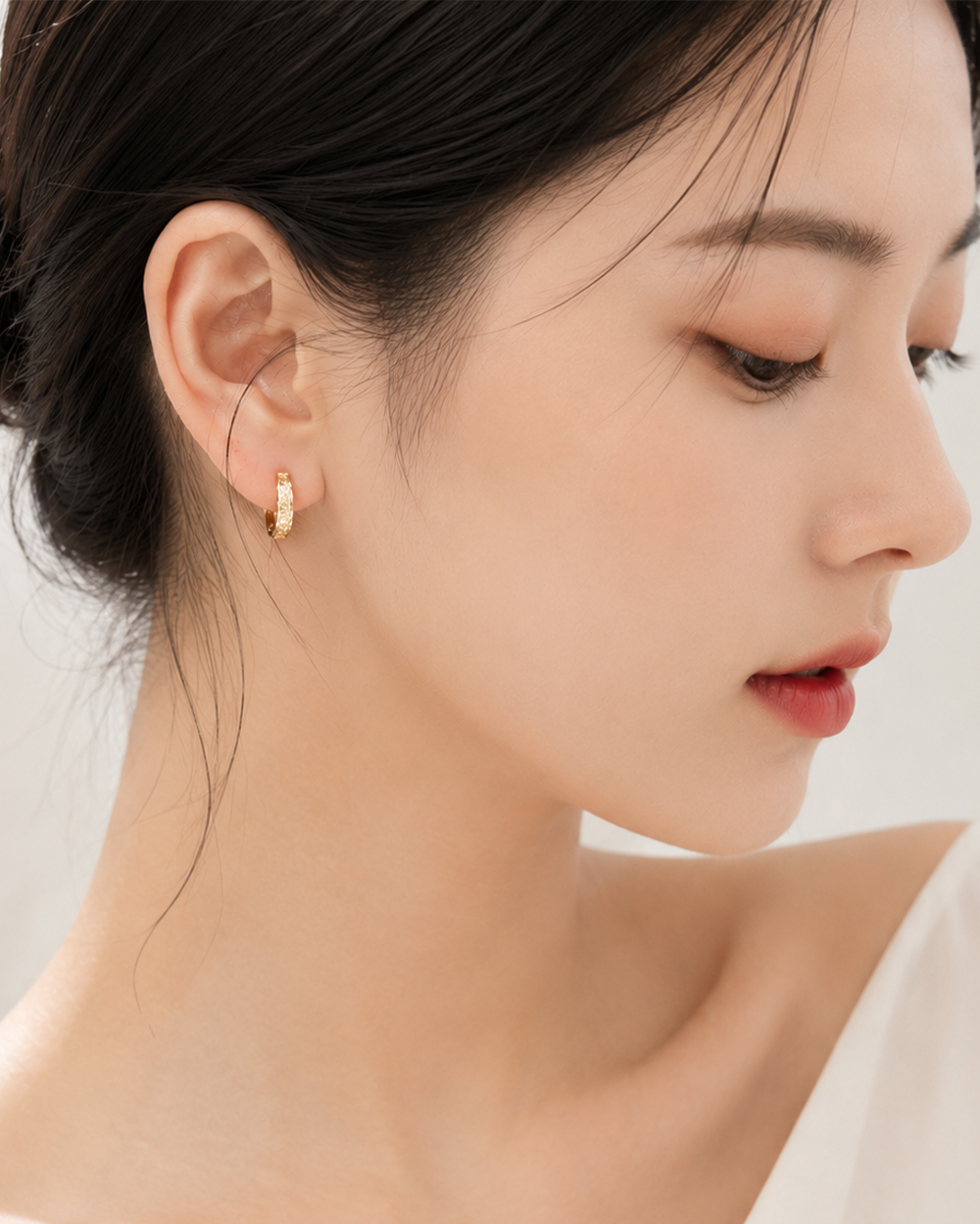 무광 원터치 링 귀걸이 세레나 스지 골드 데일리 여자 친구 선물 기념일 - 상세 이미지 2