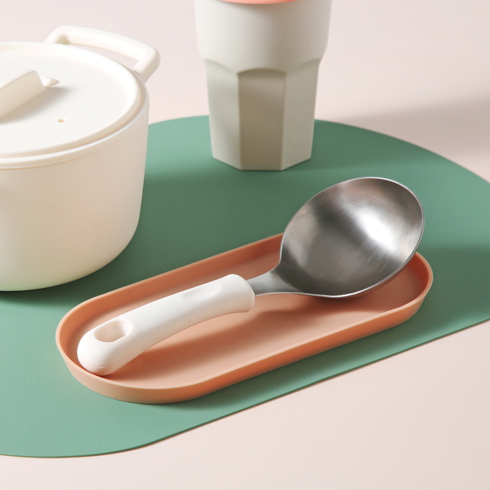 마리포사 실리콘 트레이 국자 컵 받침 디저트 쟁반 다용도 22cm, 차이브그린, 1개 - 상세 이미지 3