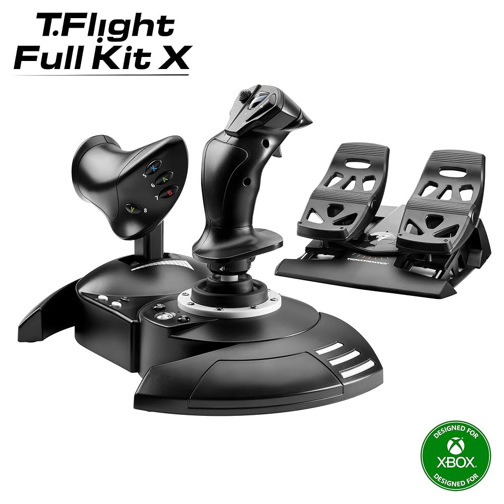 스로스트마스터 T-Flight 풀 키트 HOTAS, 러더 스로틀, 햇 효과 비행 PC용 5축, 및 매핑 XBOX 포함 조이스틱, 저항, 홀 시뮬레이션용 버튼, 분리형 스위치, 가능 - 상품 이미지
